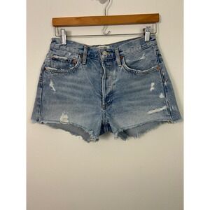 Agolde Parker Distressed Light Wash Denim Shorts A026-811 Blue Womens 26